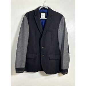 ESPRIT MEN’S Grey 2-Tone Wool Blend Blazer With Elbow Patch Size Large